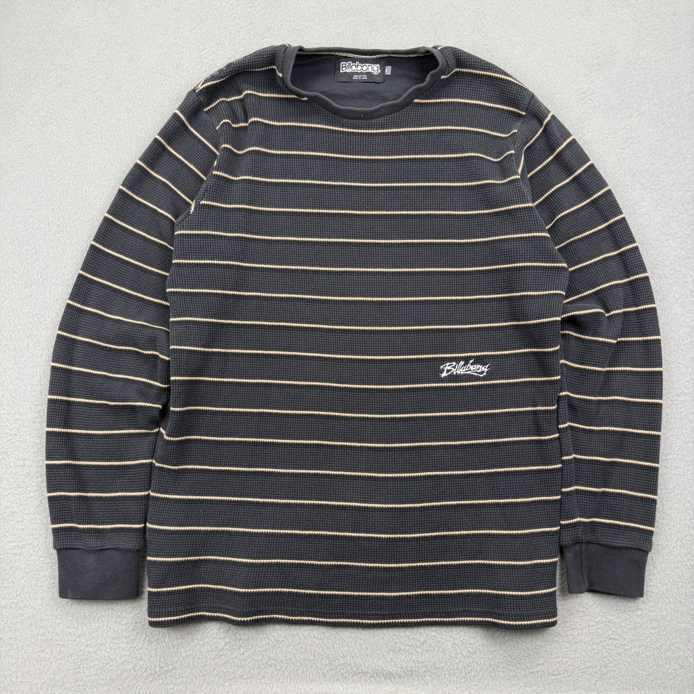 Billabong Shirt Mens Large Black Brown Long Sleeve Waffle Knit Skater Y2K